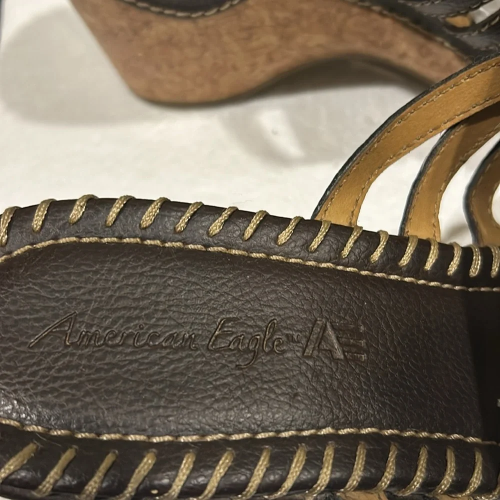 American Eagle Outfitters Brown and Tan Wedge Sandals